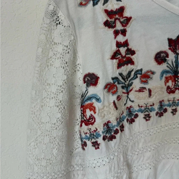 Sundance Cotton Boho Embroidered Lace Long Sleeve Top - Picture 2 of 5